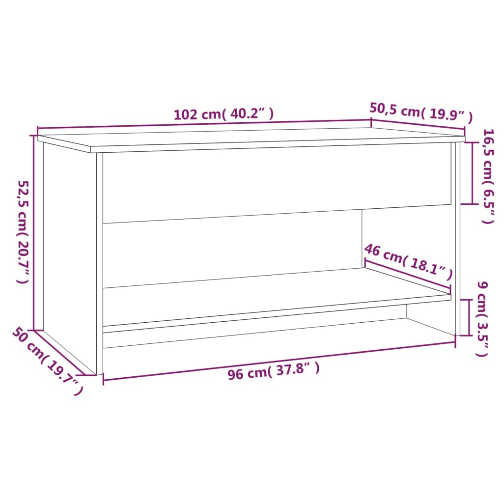 vidaXL Couchtisch Sonoma-Eiche 102x50x52,5 cm Holzwerkstoff