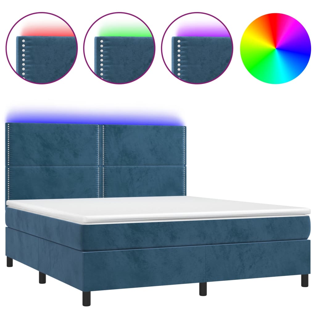 vidaXL Boxspringbett mit Matratze & LED Dunkelblau 160x200 cm Samt