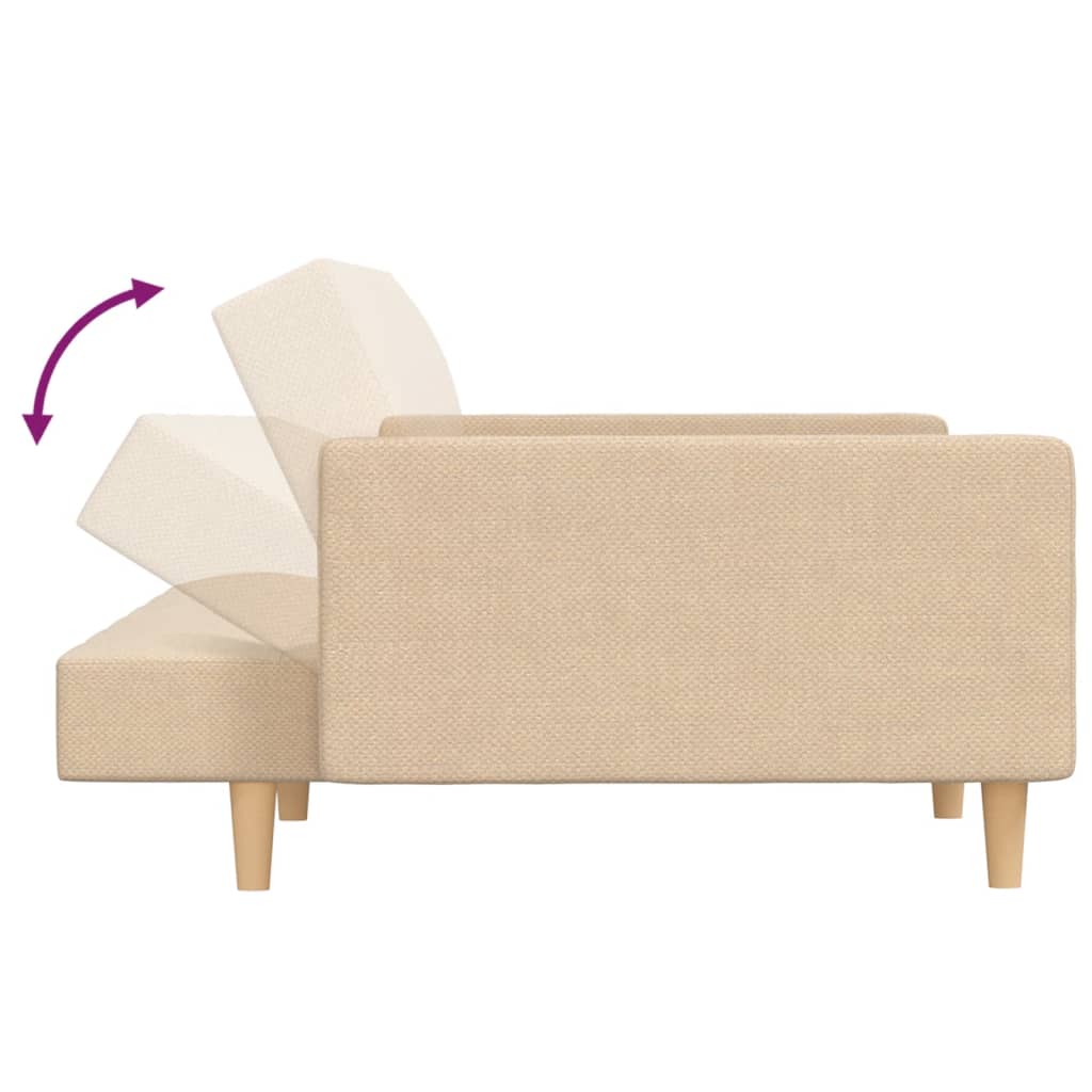 vidaXL Schlafsofa 2-Sitzer mit 2 Kissen Creme Stoff