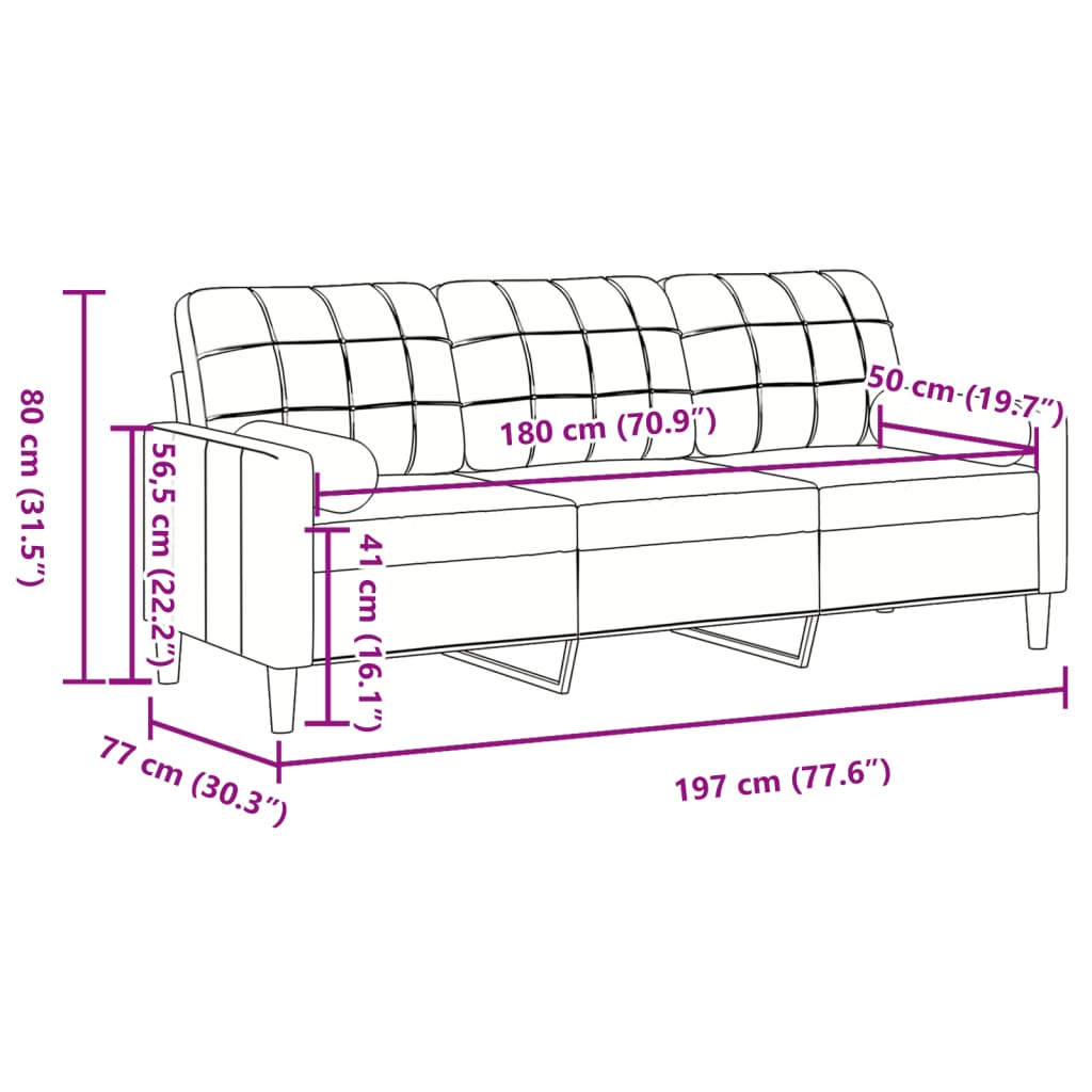 vidaXL 3-Sitzer-Sofa mit Zierkissen Schwarz 180 cm Samt