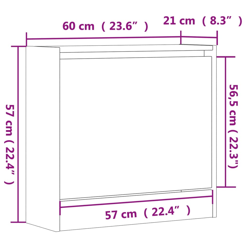 vidaXL Schuhregal Grau Sonoma 60x21x57 cm Holzwerkstoff