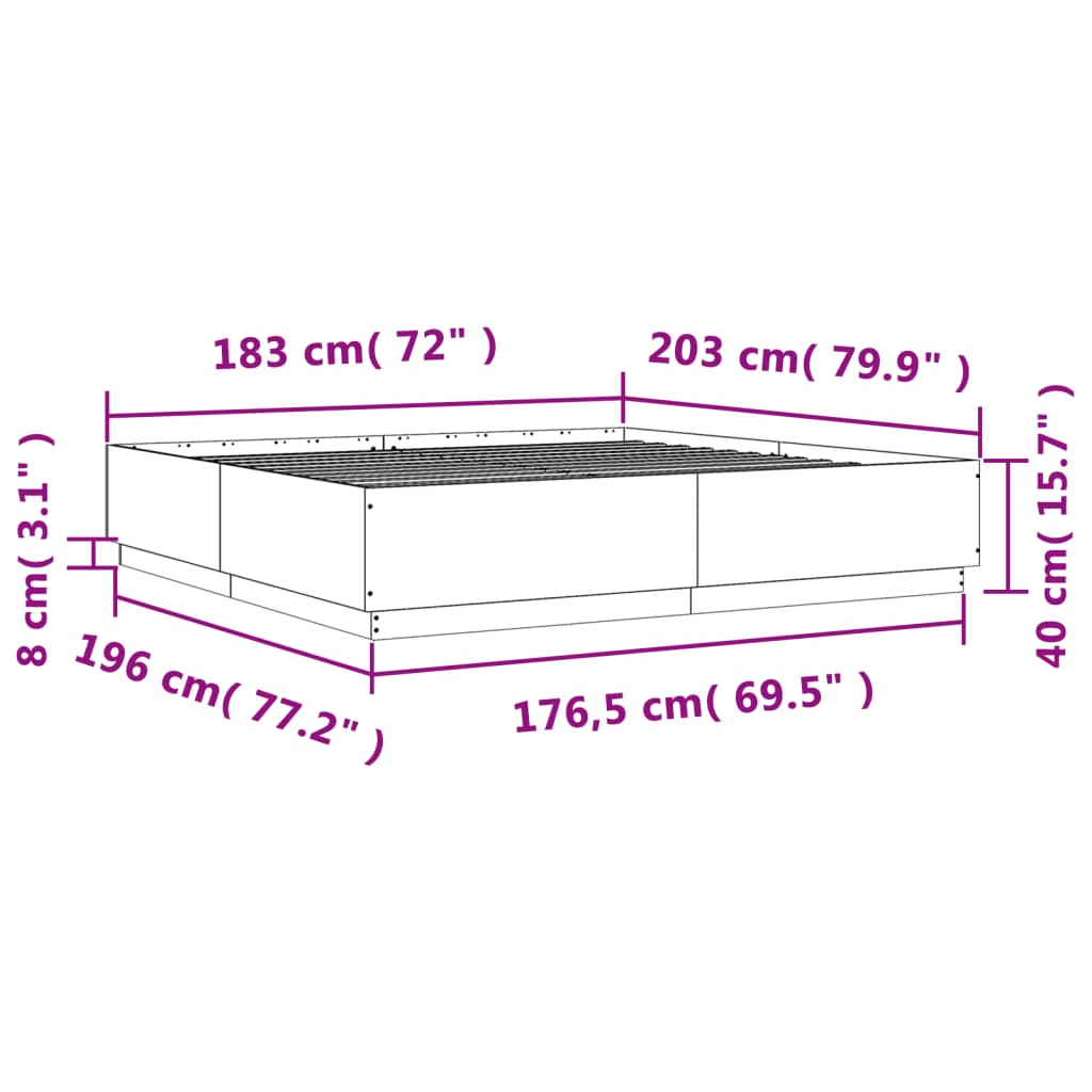 vidaXL Bettgestell Sonoma-Eiche 180x200 cm Holzwerkstoff