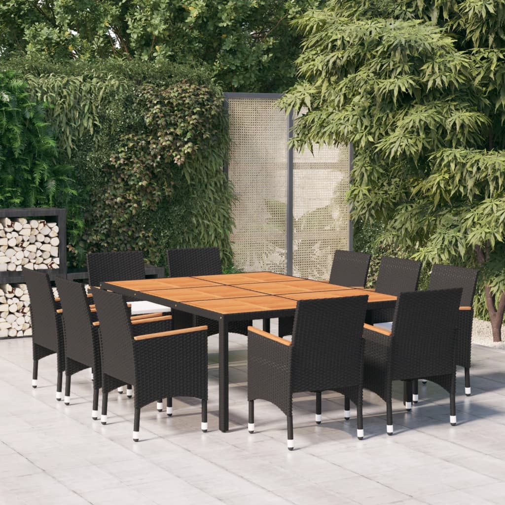 vidaXL 11-tlg. Garten-Essgruppe Poly Rattan Schwarz