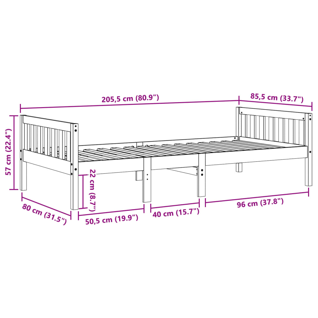 vidaXL Kinderbett ohne Matratze Wachsbraun 80x200 cm Massivholz Kiefer