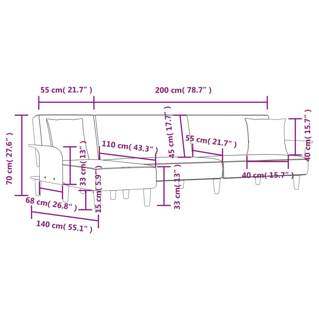 vidaXL Schlafsofa in L-Form Hellgrau 279x140x70 cm Stoff