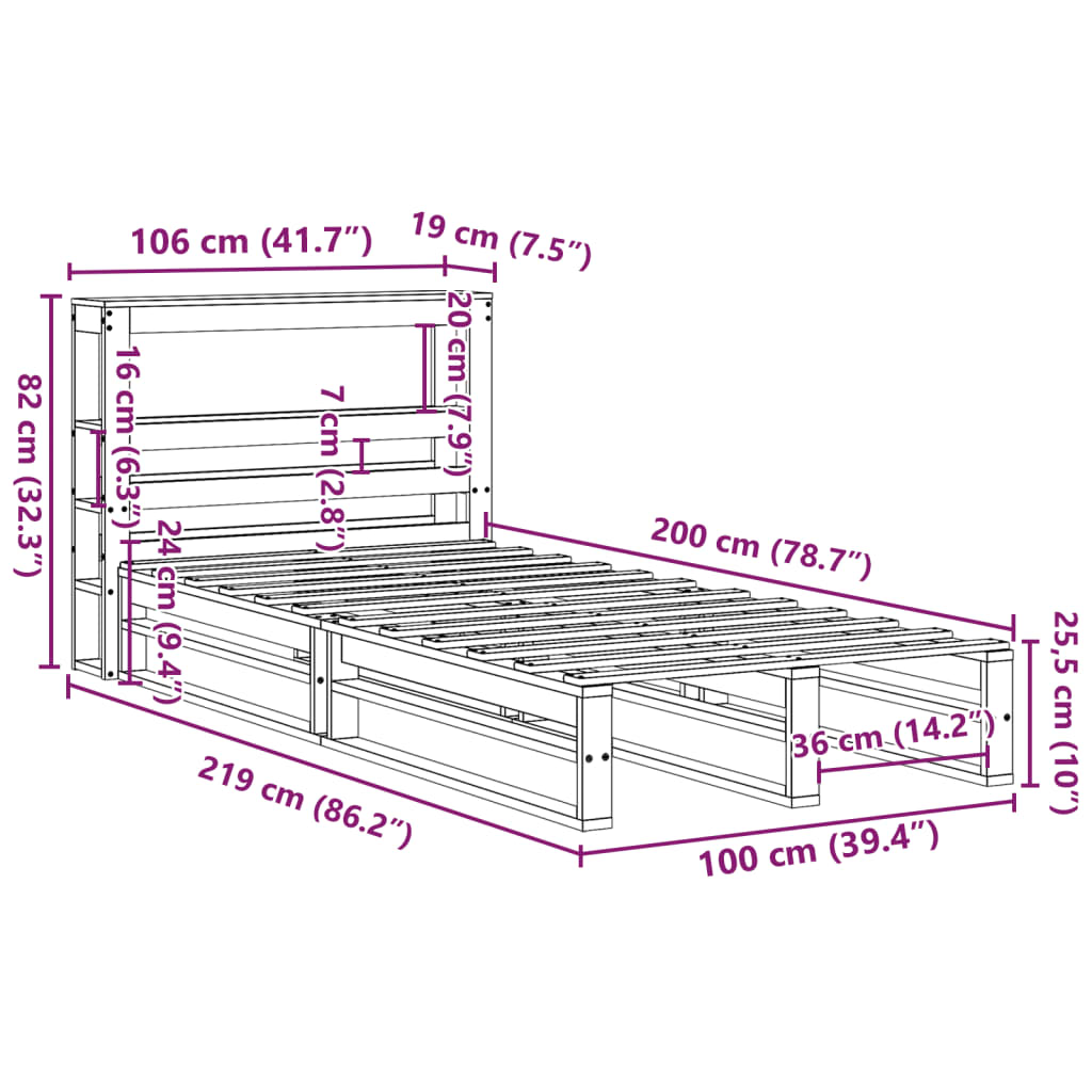 vidaXL Massivholzbett ohne Matratze 100x200 cm Kiefernholz