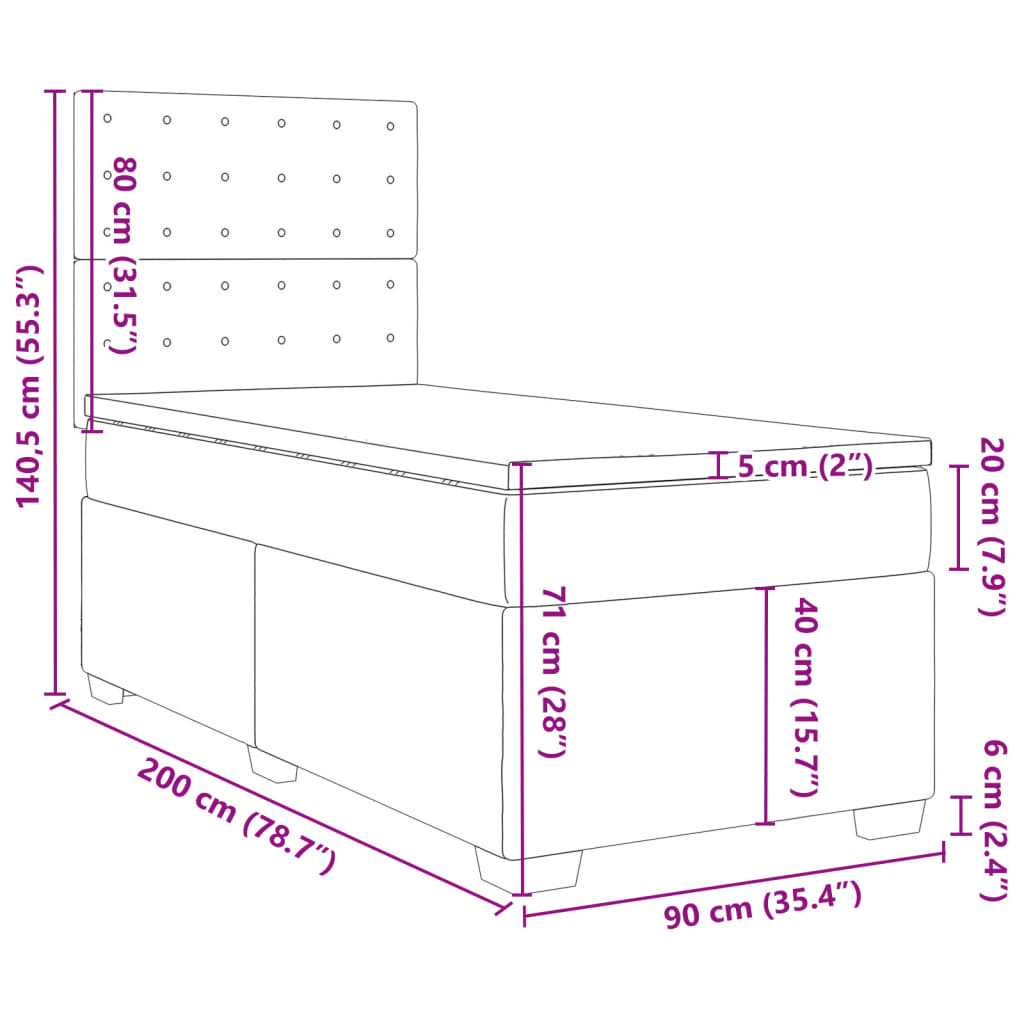 vidaXL Boxspringbett mit Matratze Grau 90x200 cm Kunstleder