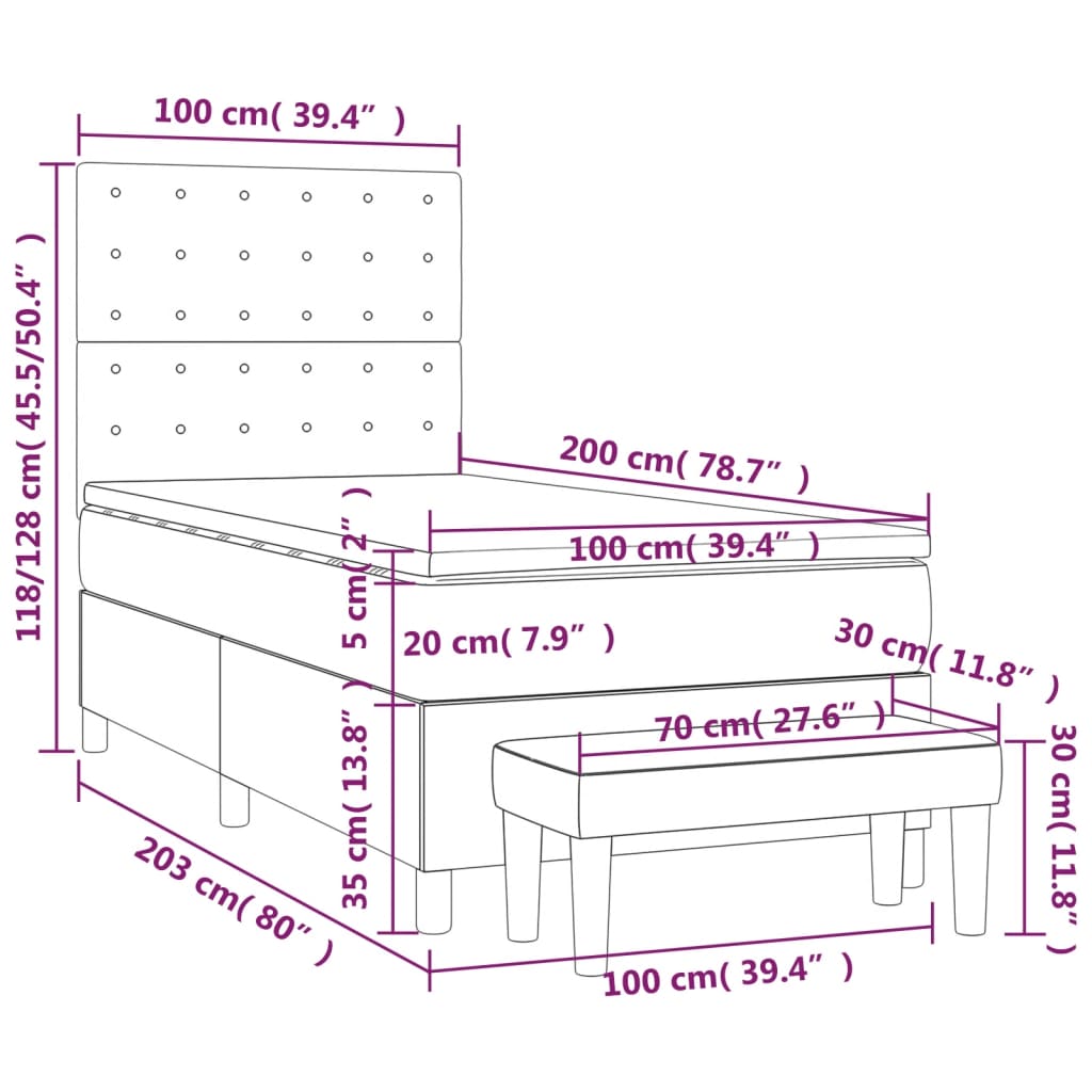 vidaXL Boxspringbett mit Matratze Rosa 100x200 cm Samt