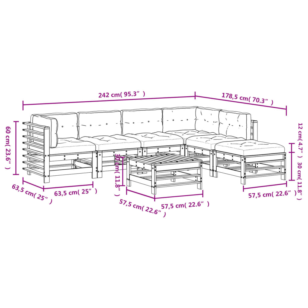 vidaXL 7-tlg. Garten-Lounge-Set mit Kissen Massivholz