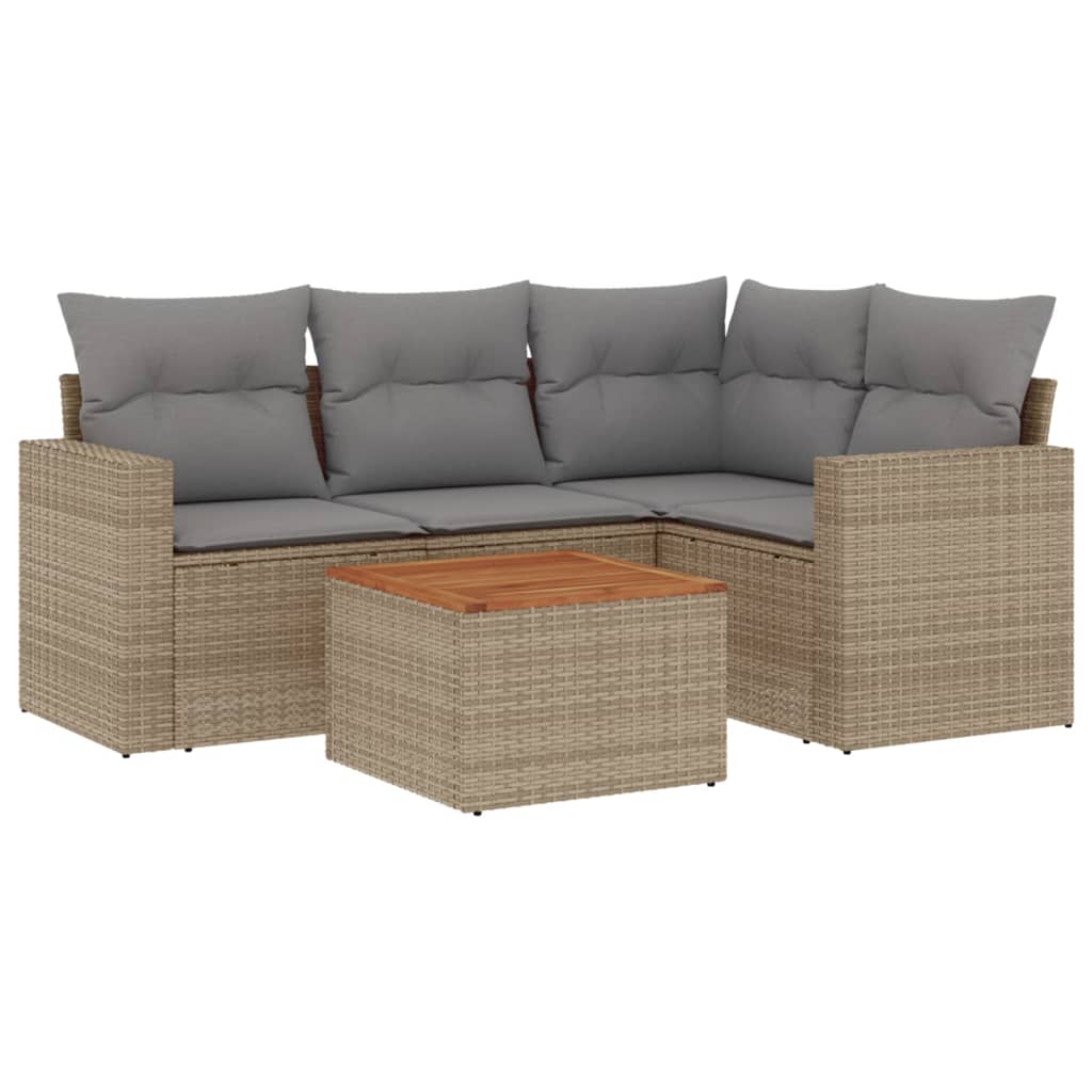 vidaXL 5-tlg. Garten-Sofagarnitur mit Kissen Beige Poly Rattan