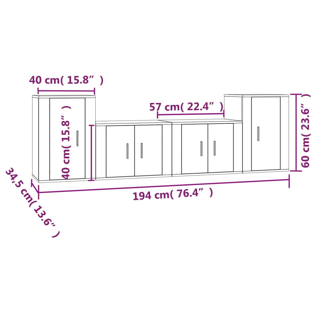 vidaXL 4-tlg. TV-Schrank-Set Schwarz Holzwerkstoff