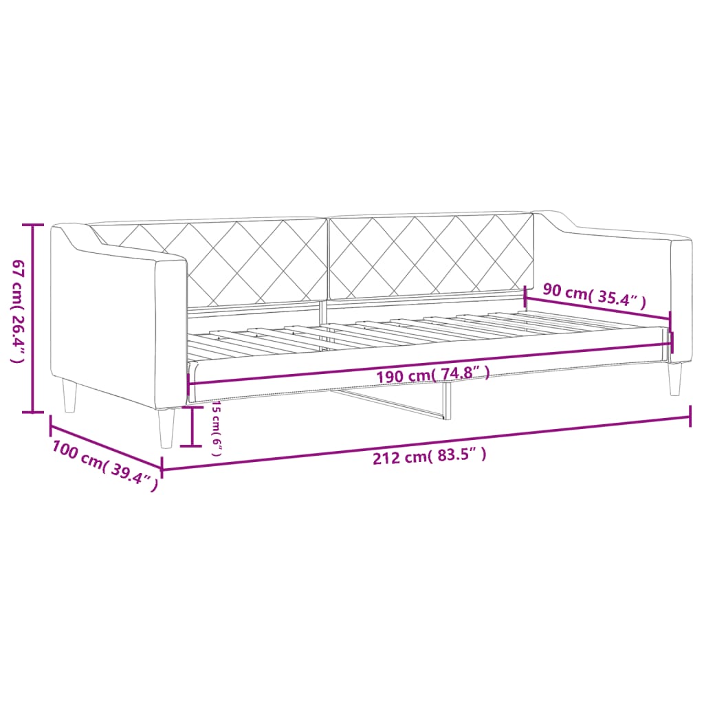 vidaXL Tagesbett Schwarz 90x190 cm Stoff