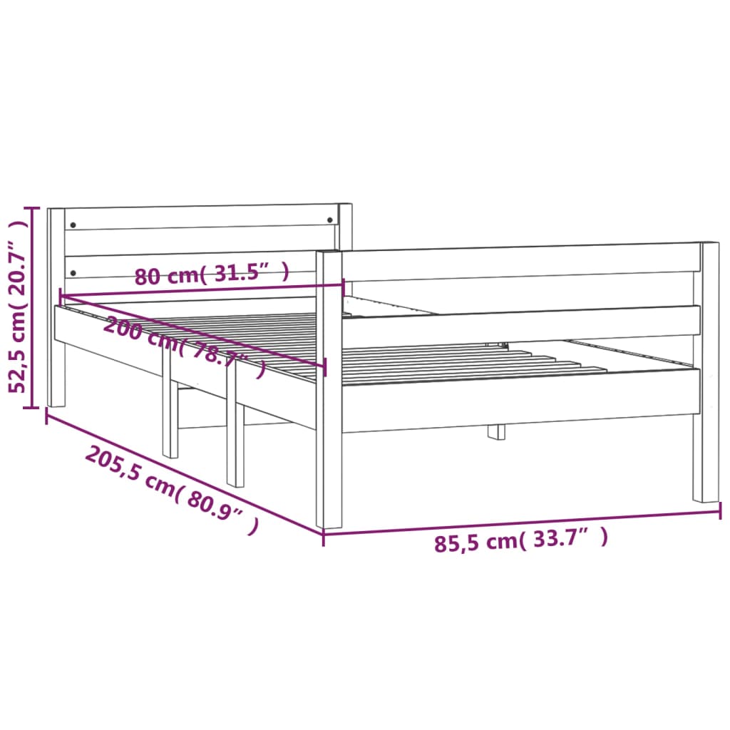 vidaXL Massivholzbett ohne Matratze Weiß 80x200 cm Kiefernholz