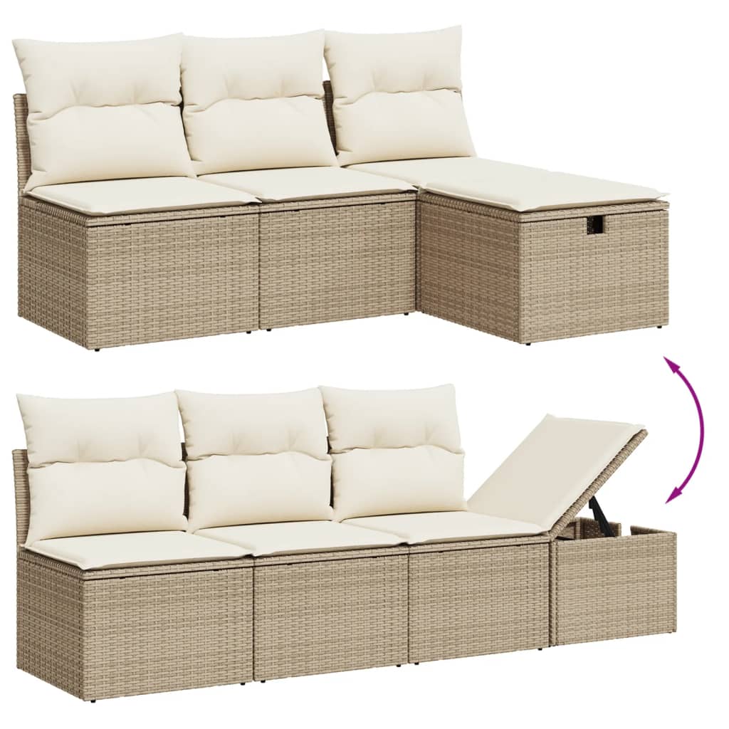 vidaXL 9-tlg. Garten-Sofagarnitur mit Kissen Beige Poly Rattan