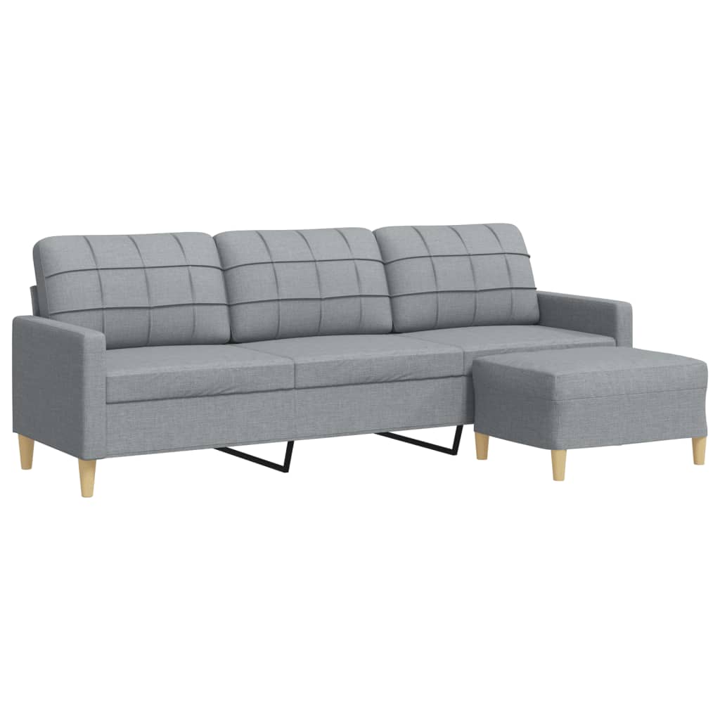 vidaXL 3-Sitzer-Sofa mit Hocker Hellgrau 210 cm Stoff