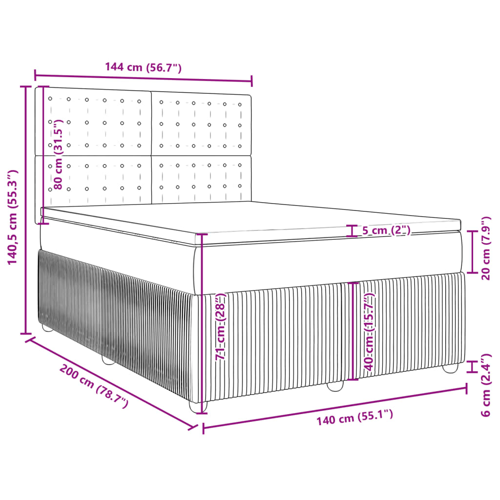 vidaXL Boxspringbett mit Matratze Hellgrau 140x200 cm Stoff