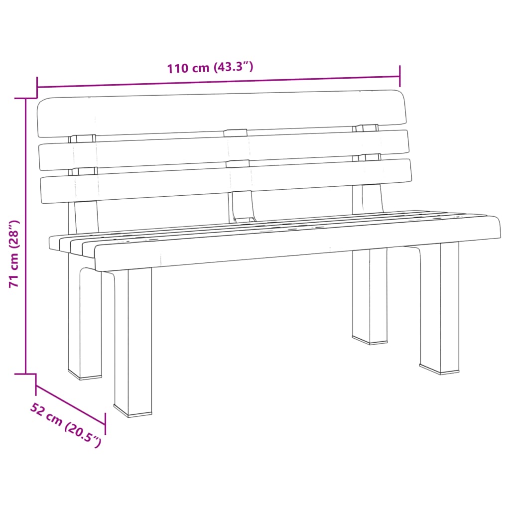 vidaXL Gartenbank Weiß 110x52x71 cm Polypropylen