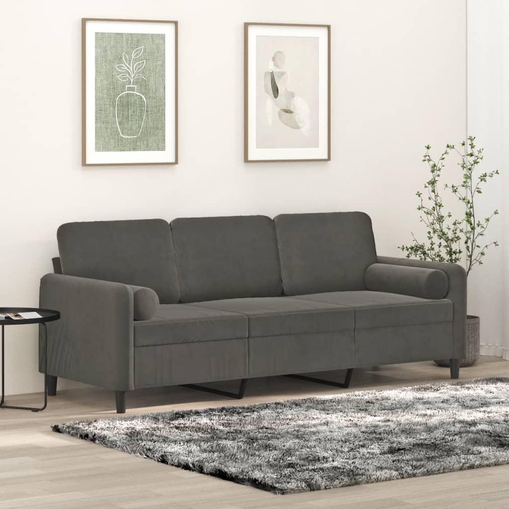 vidaXL 3-Sitzer-Sofa mit Kissen Dunkelgrau 180 cm Samt