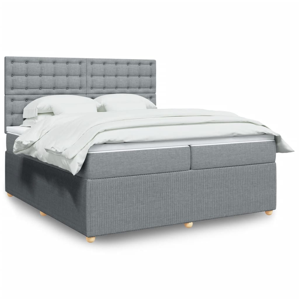 vidaXL Boxspringbett mit Matratze Hellgrau 200x200 cm Stoff