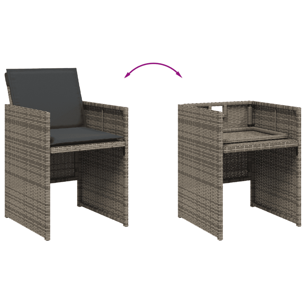 vidaXL 9-tlg. Garten-Essgruppe mit Kissen Grau Poly Rattan