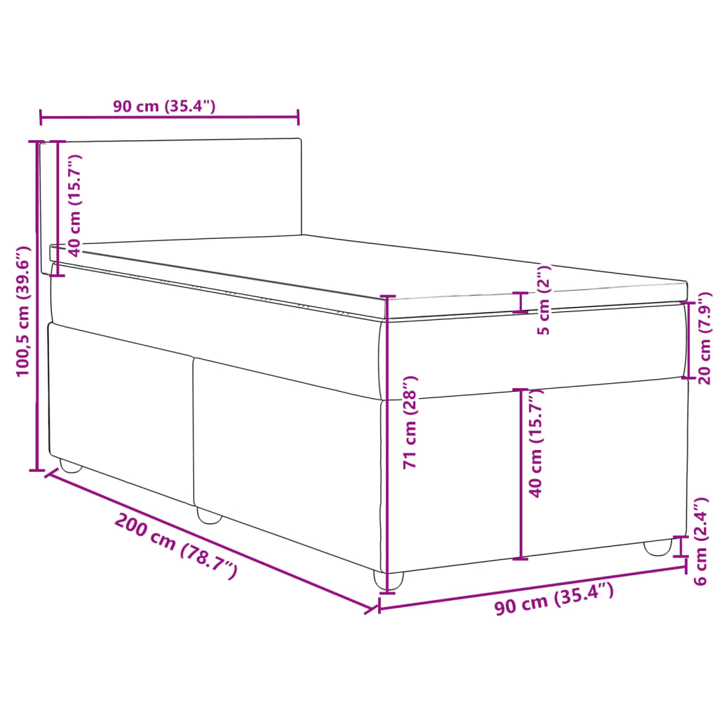 vidaXL Boxspringbett mit Matratze Hellgrau 90x200 cm Stoff