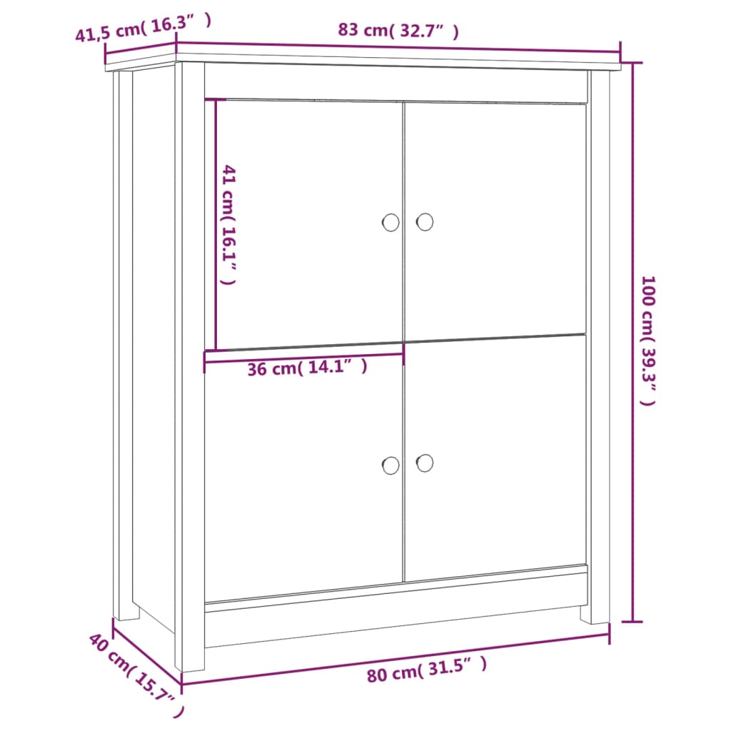 vidaXL Sideboard 83x41,5x100 cm Massivholz Kiefer