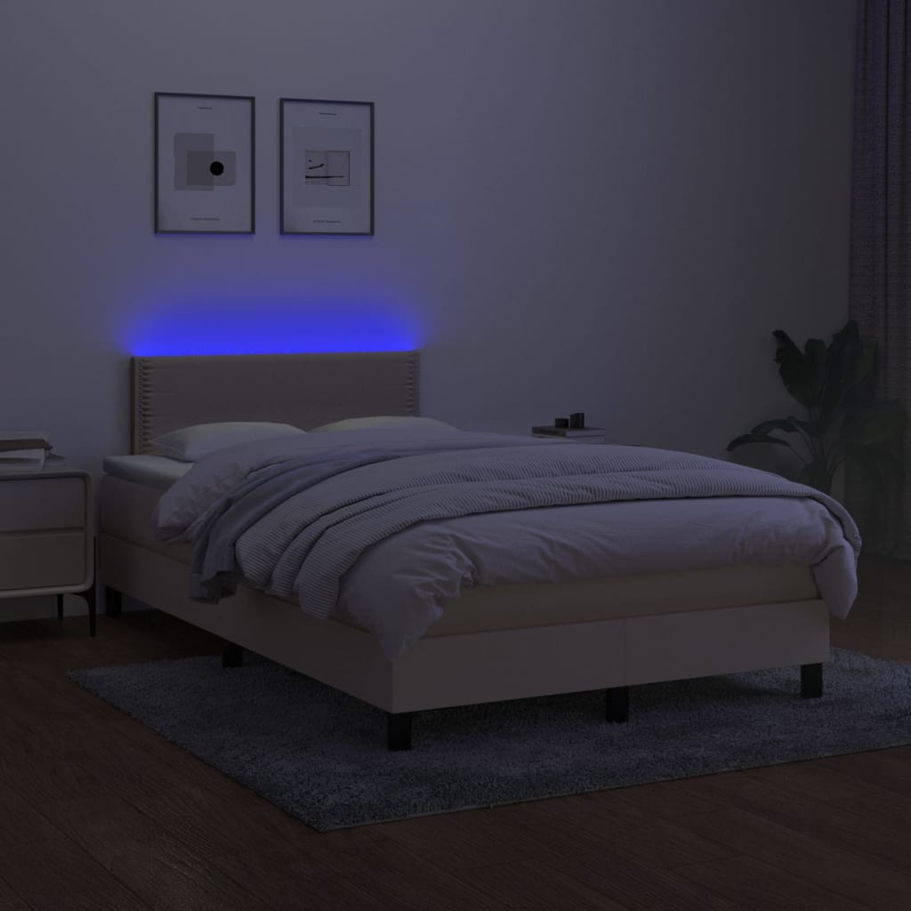 vidaXL Boxspringbett mit Matratze & LED Creme 120x190 cm Stoff