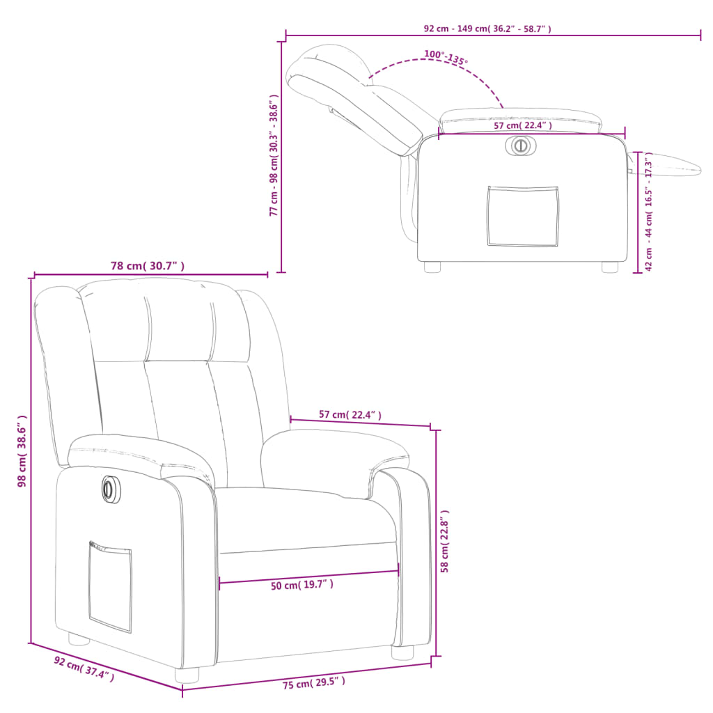 vidaXL Relaxsessel Elektrisch Grau Kunstleder