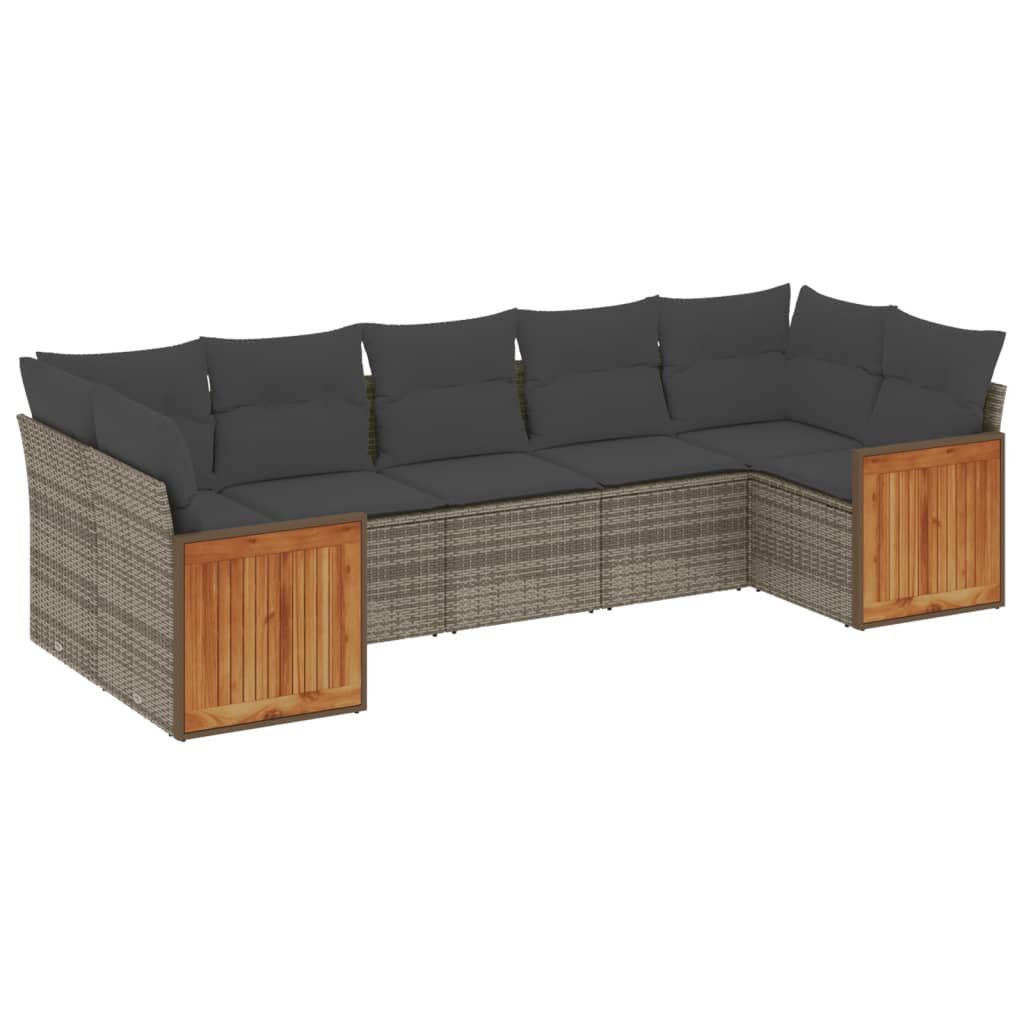 vidaXL 7-tlg. Garten-Sofagarnitur mit Kissen Grau Poly Rattan