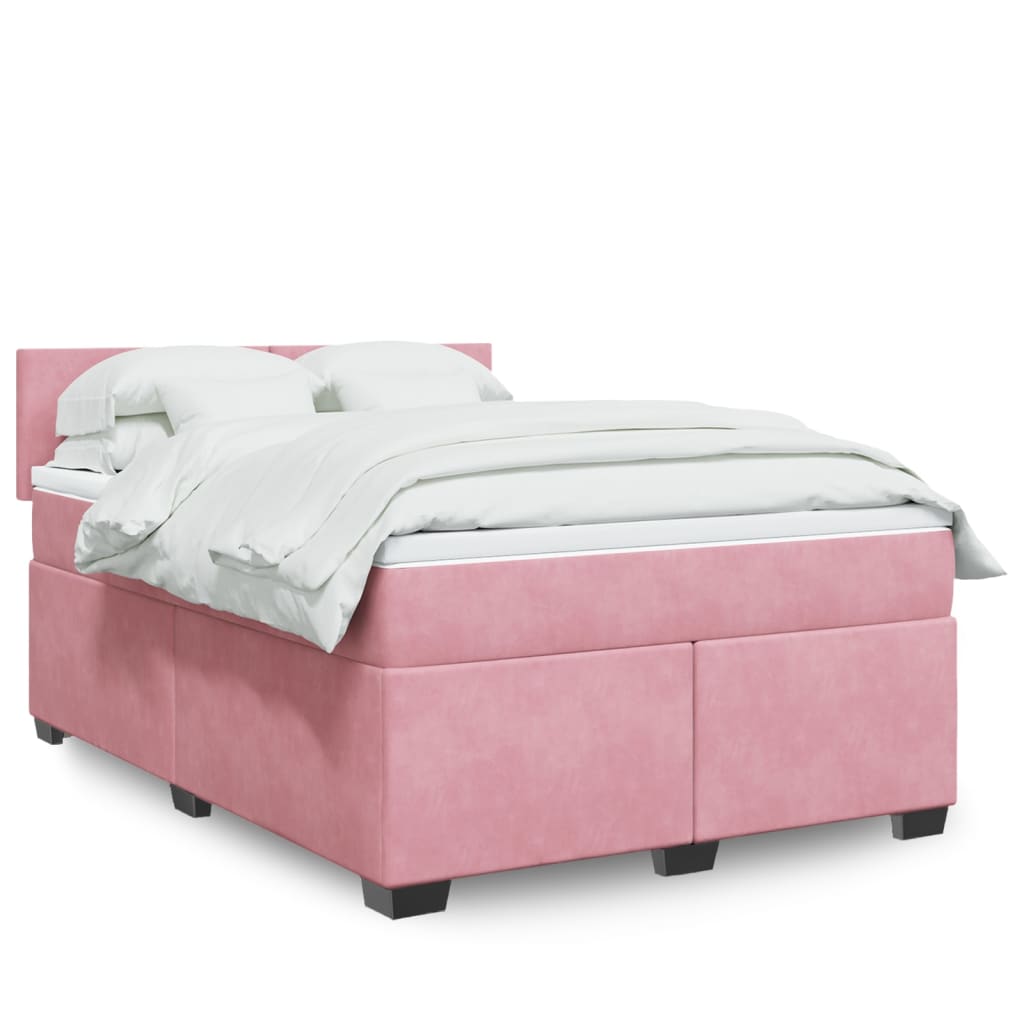 vidaXL Boxspringbett mit Matratze Rosa 140x200 cm Samt