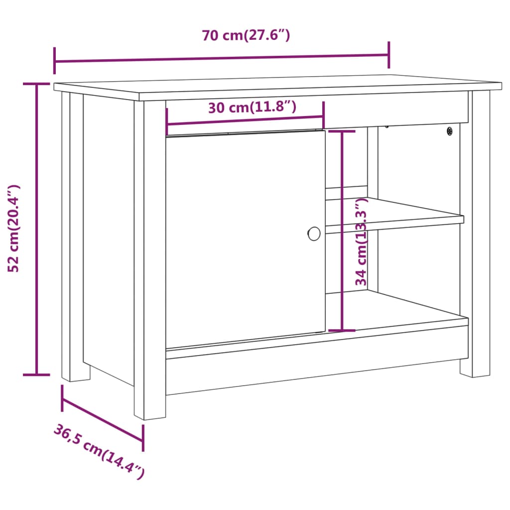 vidaXL TV-Schrank Honigbraun 70x36,5x52 cm Massivholz Kiefer