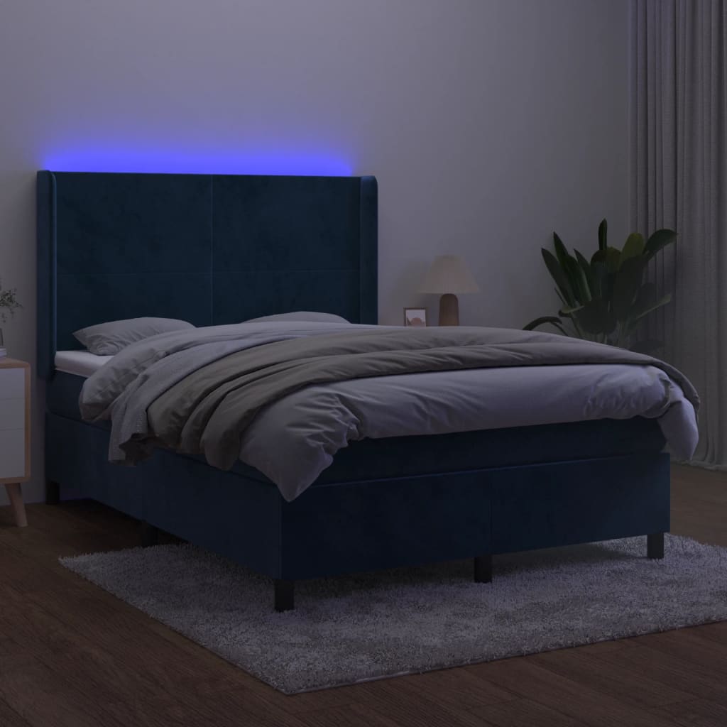 vidaXL Boxspringbett mit Matratze & LED Dunkelblau 140x190 cm Samt