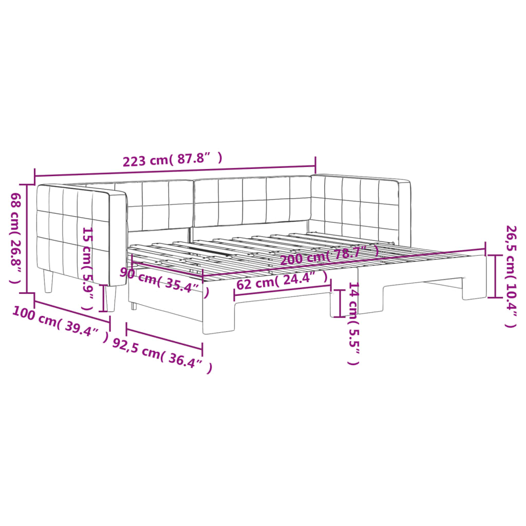 vidaXL Tagesbett Ausziehbar Hellgrau 90x200 cm Samt