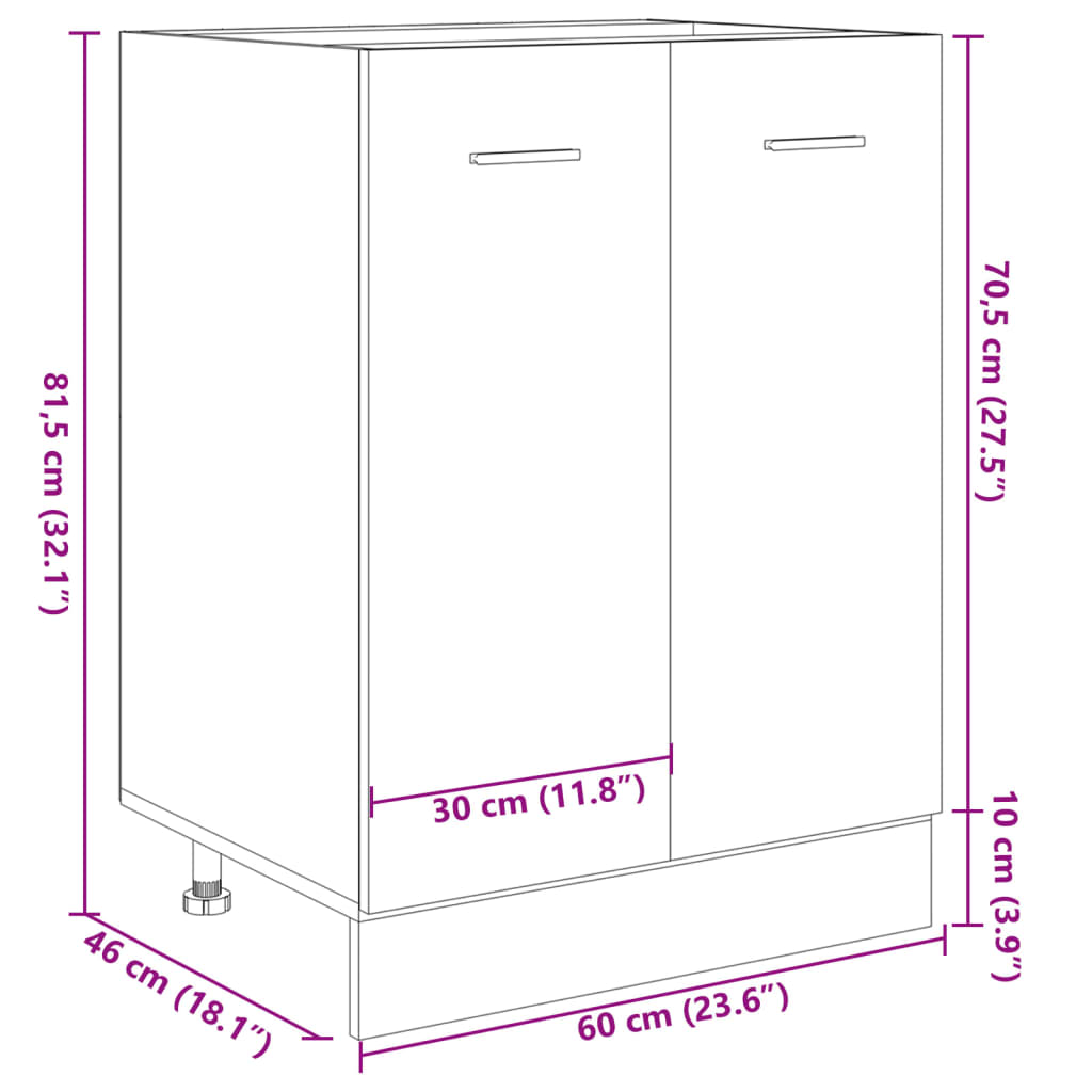 vidaXL Unterschrank Sonoma-Eiche 60x46x81,5 cm Holzwerkstoff