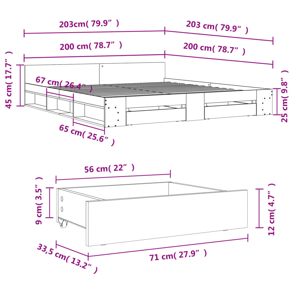 vidaXL Bettgestell mit Schubladen Weiß 200x200 cm Holzwerkstoff