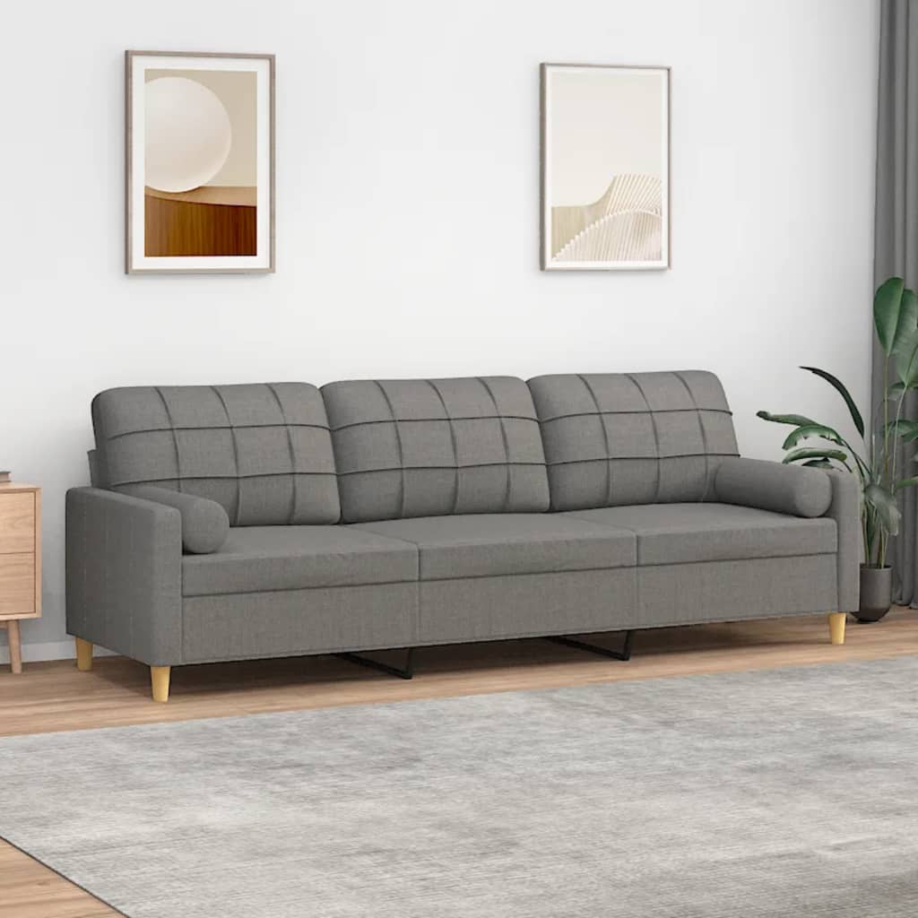 vidaXL 3-Sitzer-Sofa mit Kissen Dunkelgrau 210 cm Stoff