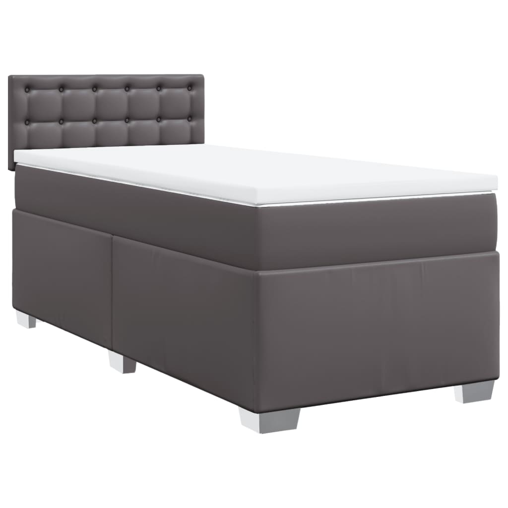 vidaXL Boxspringbett mit Matratze Grau 90x200 cm Kunstleder