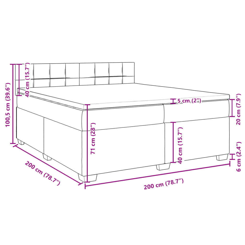 vidaXL Boxspringbett mit Matratze Hellgrau 200x200 cm Stoff