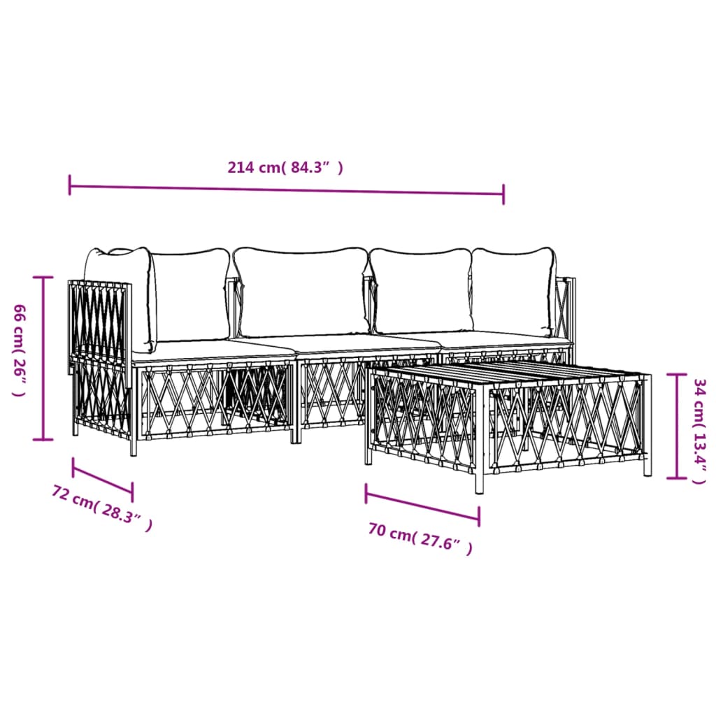 vidaXL 4-tlg. Garten-Lounge-Set mit Kissen Weiß Stahl