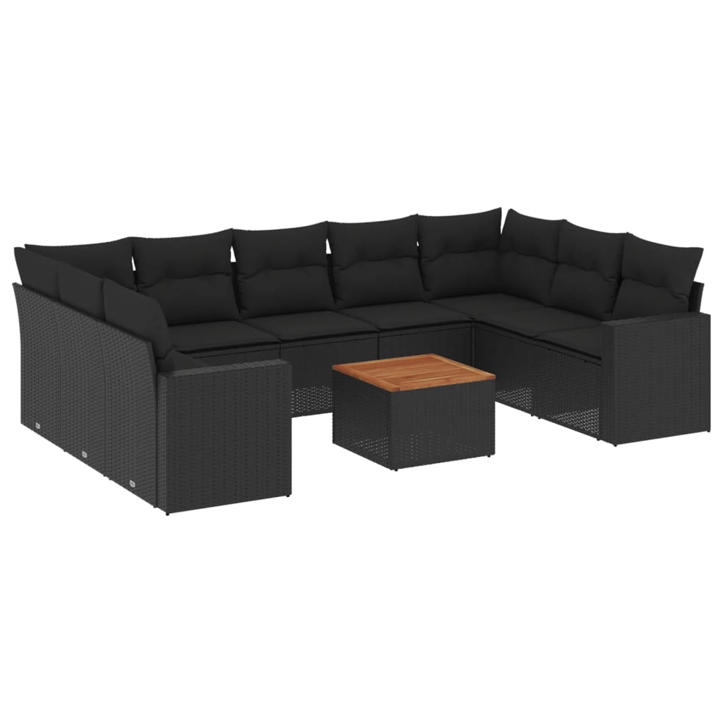 vidaXL 10-tlg. Garten-Sofagarnitur mit Kissen Schwarz Poly Rattan