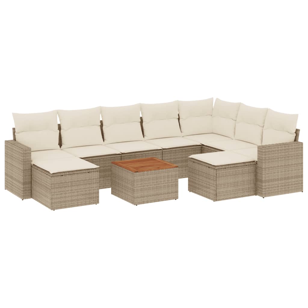 vidaXL 10-tlg. Garten-Sofagarnitur mit Kissen Beige Poly Rattan