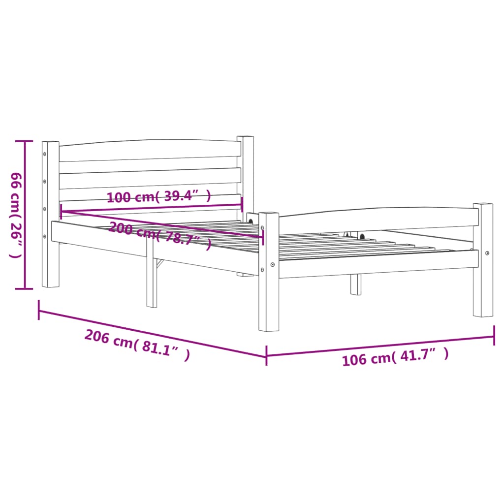 vidaXL Massivholzbett Kiefer 90x200 cm