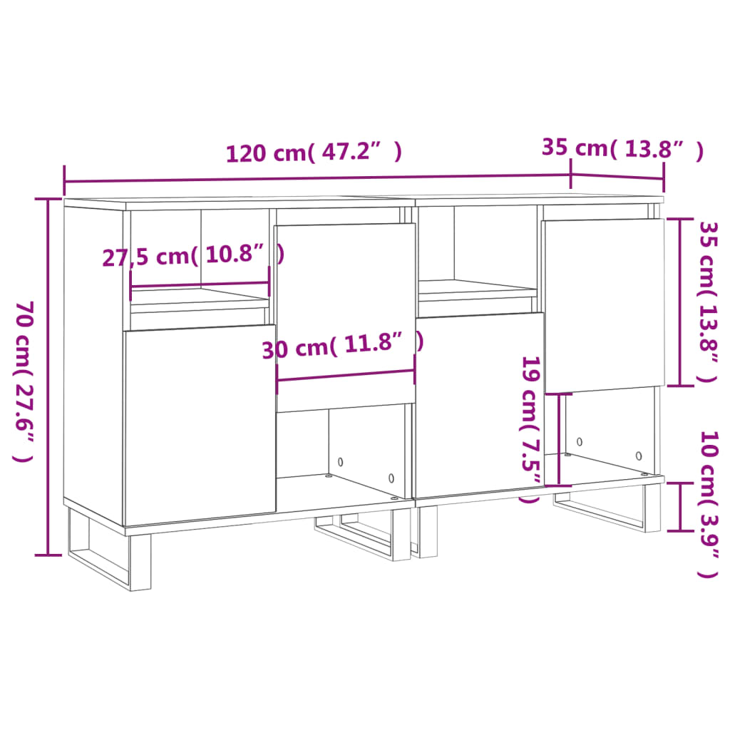 vidaXL Sideboards 2 Stk. Weiß Holzwerkstoff