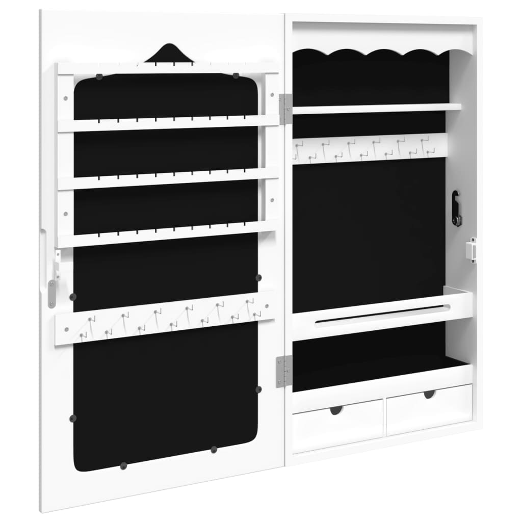 vidaXL Schmuckschrank mit Spiegel Wandmontage Weiß 37,5x10x67 cm