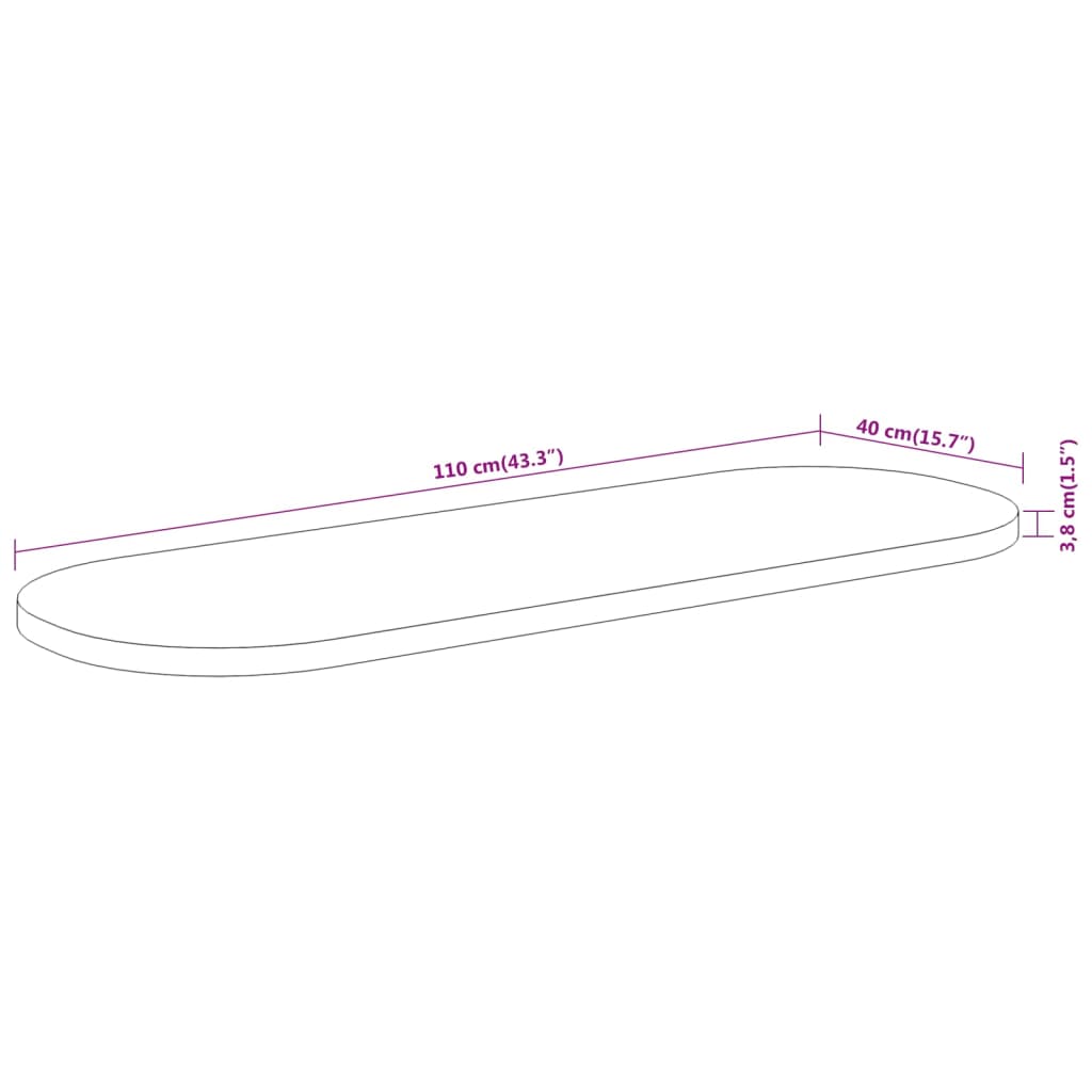 vidaXL Tischplatte 110x40x3,8 cm Oval Massivholz Akazie