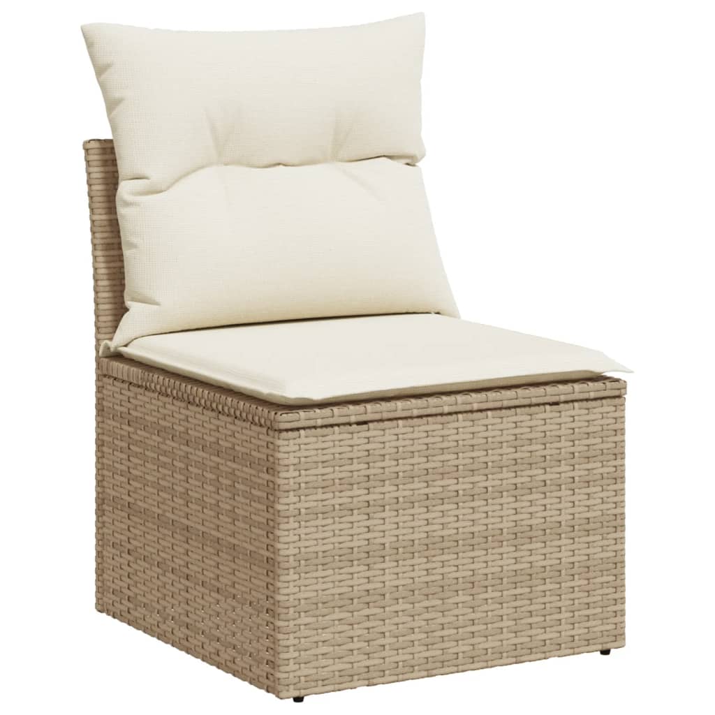 vidaXL 14-tlg. Garten-Sofagarnitur mit Kissen Beige Poly Rattan