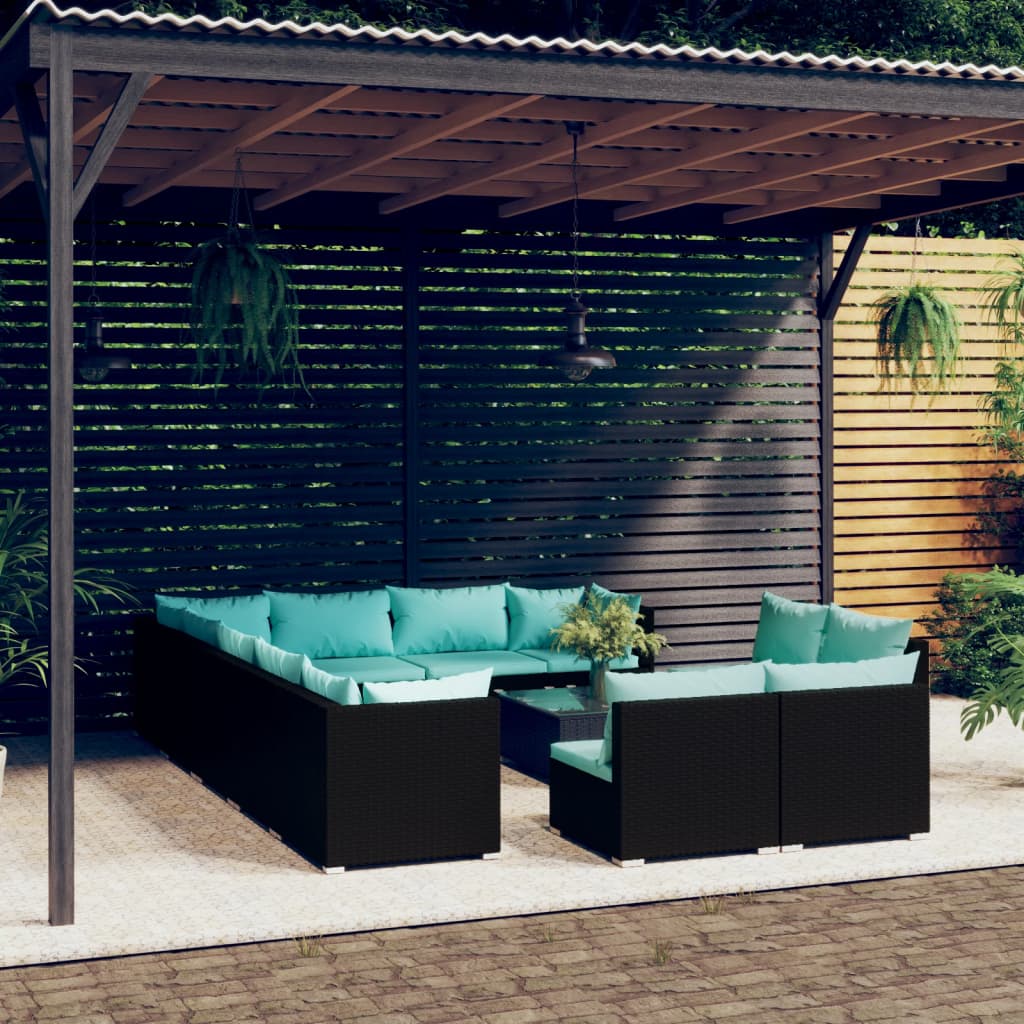 vidaXL 13-tlg. Garten-Lounge-Set mit Kissen Schwarz Poly Rattan