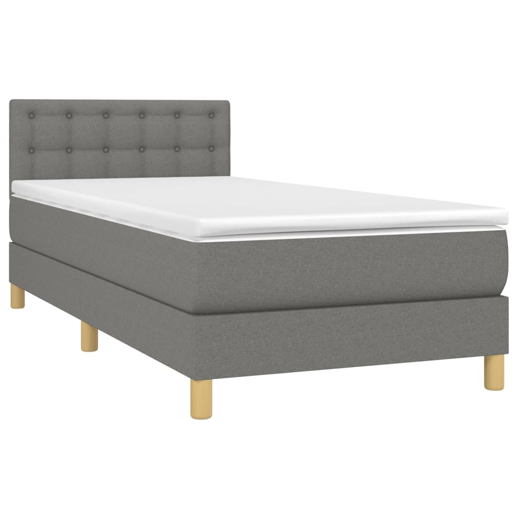 vidaXL Boxspringbett mit Matratze Dunkelgrau 90x190 cm Stoff