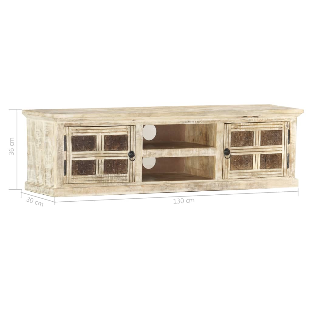 vidaXL TV-Schrank Weiß 130×30×36 cm Massivholz Mango