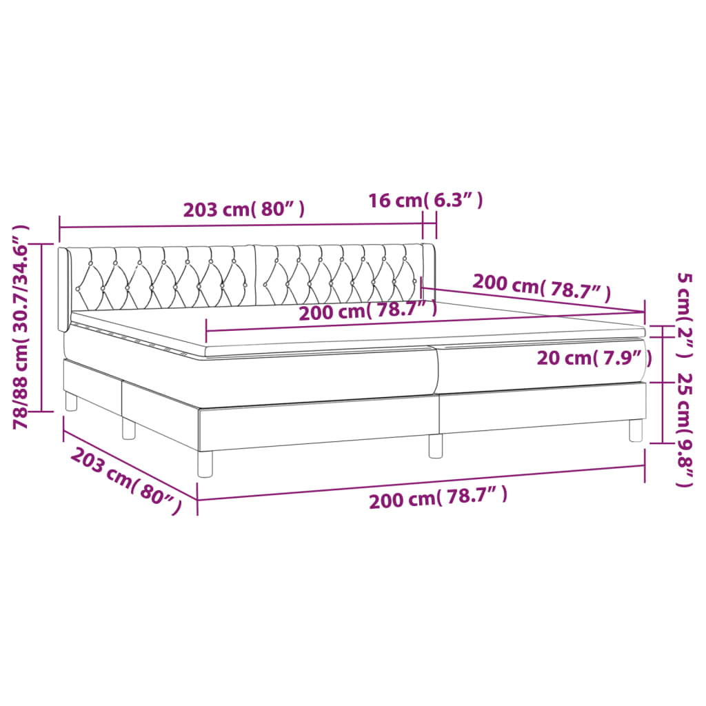 vidaXL Boxspringbett mit Matratze Taupe 200x200 cm Stoff